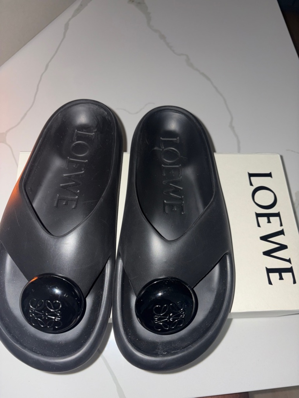 Authentic Loewe Black Logo Foam-Pebble Sandal